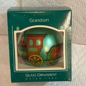 BNWOT Vintage Hallmark 1985 Grandson Glass Train Ornament